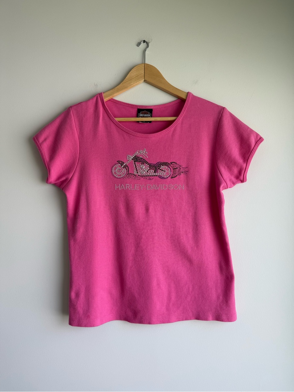 Harley Davidson Pink Rhinestone Motorcycle Tee Large